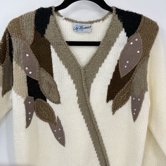 Vtg 80's Liz Thomas Funky Shoulder Padded Acrylic Sweater V Neck Large Pullover - Picture 3 of 9